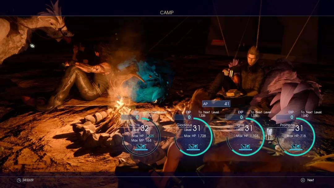 露營除了能與戰友聊天談心，也是結算經驗值與提升能力的關鍵動作