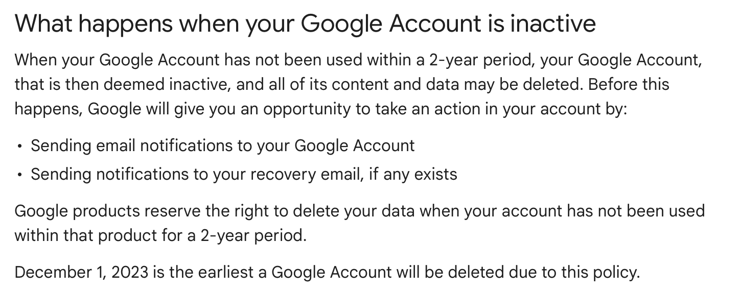 明天起，Google将清理连续2年未活动的“闲置Google账号”