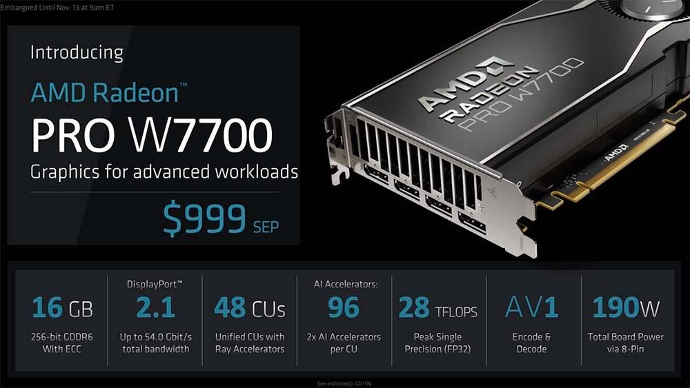 让专业绘图卡市场有着更多样的选项，AMD Radeon Pro W7700 16GB 锁定「高阶」应用族群