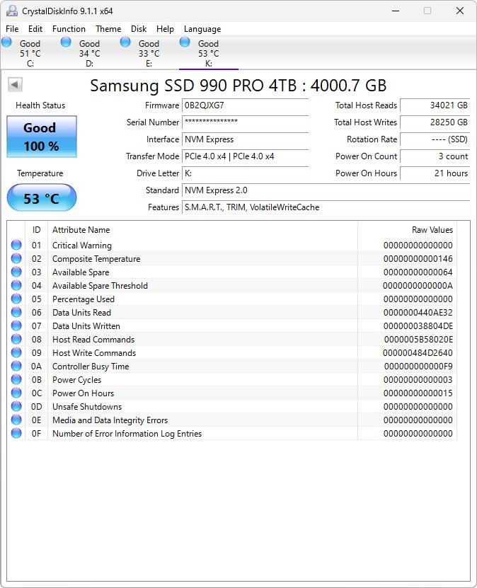 Samsung 990 PRO M.2 NVMe 2280 4TB SSD 效能简测