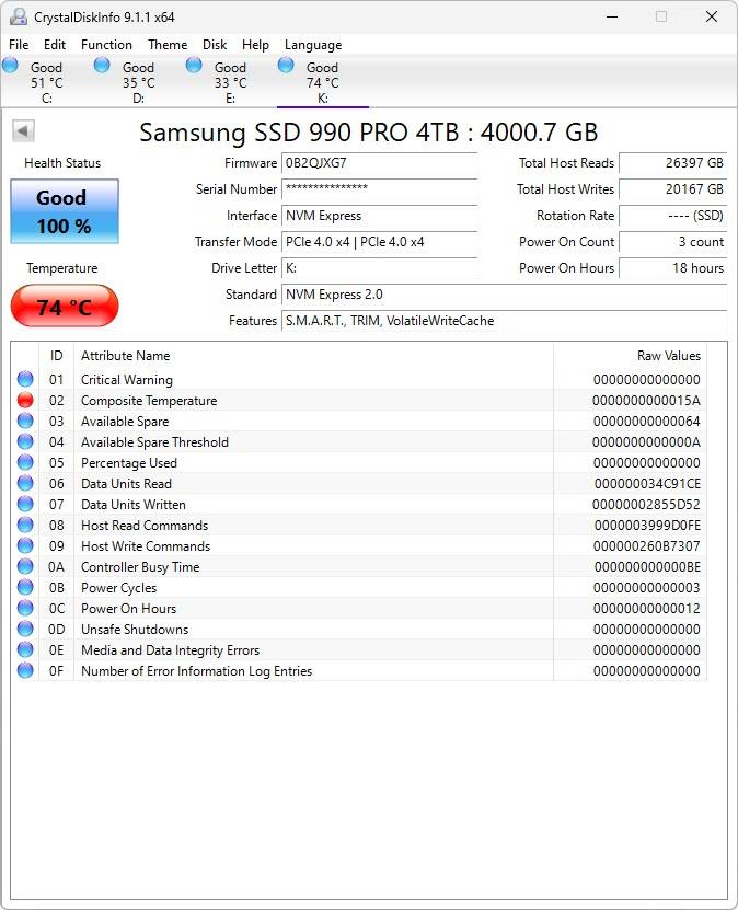 Samsung 990 PRO M.2 NVMe 2280 4TB SSD 效能简测