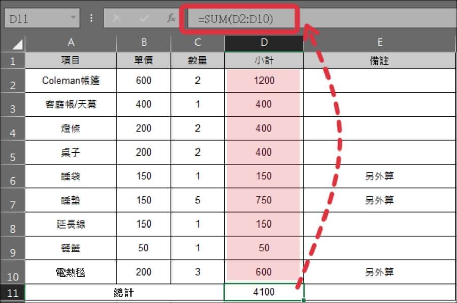 Excel SUBTOTAL 加总