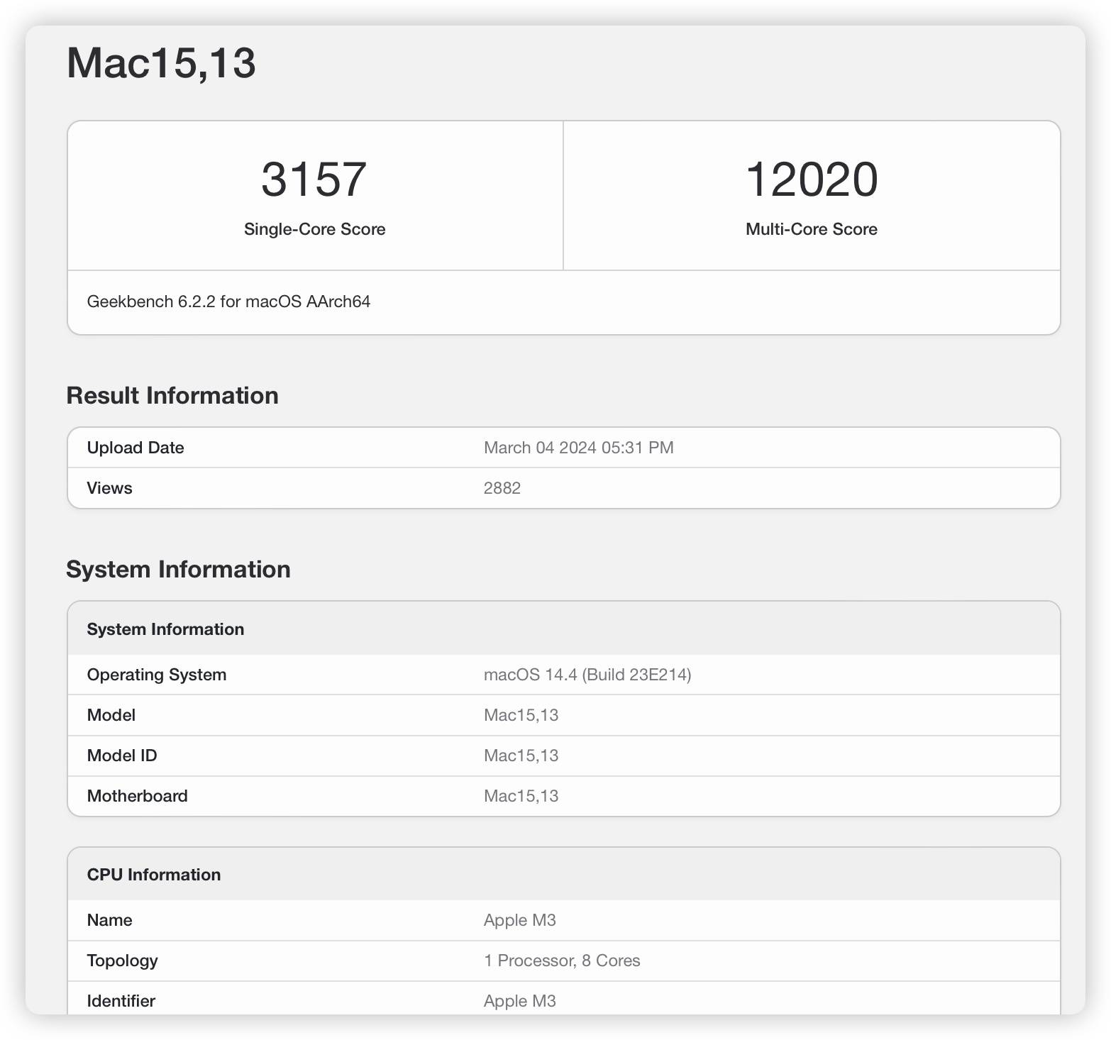 M3 MacBook Air 跑分比较