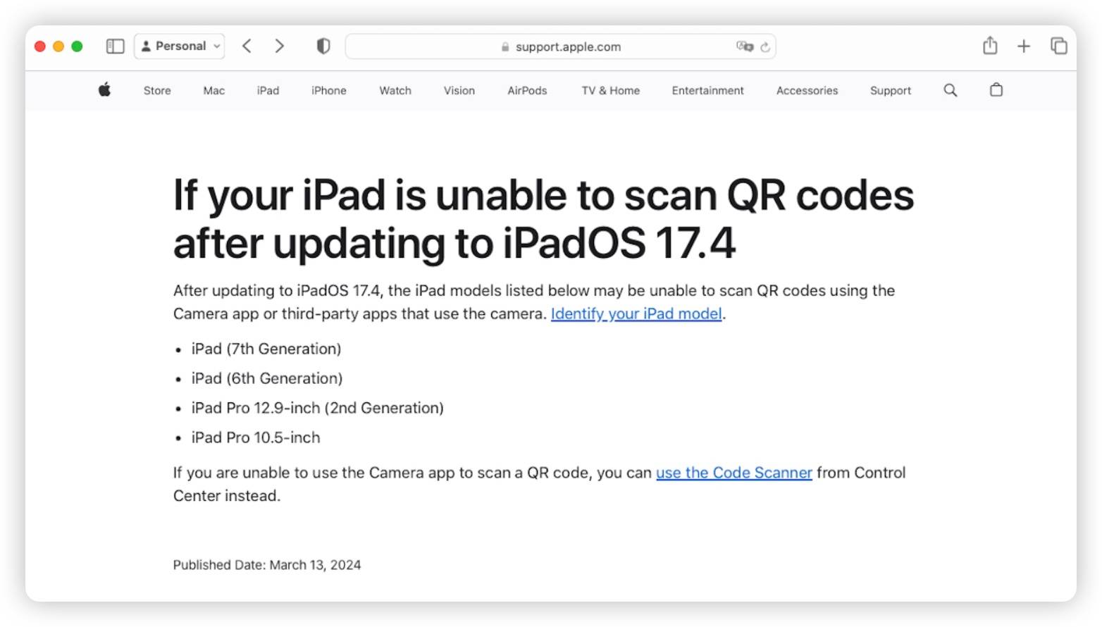 iOS 17.4.1 iPadOS 17.4.1QR code 发布 发布 发布更新