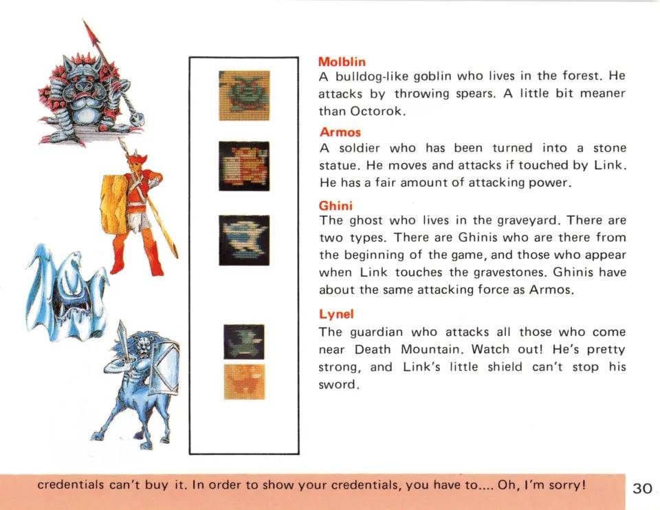 初代《塞尔达传说》随游戏卡带附赠的说明书，详细介绍的许多游戏设置（图片来源：任天堂）