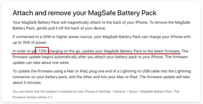 苹果MagSafe 移动电源软件更新后，提升至7.5W 充电能力