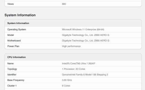 Intel Core Ultra 7 265KF、Core Ultra 5 245K现身Geekbench，多核比单核更亮眼