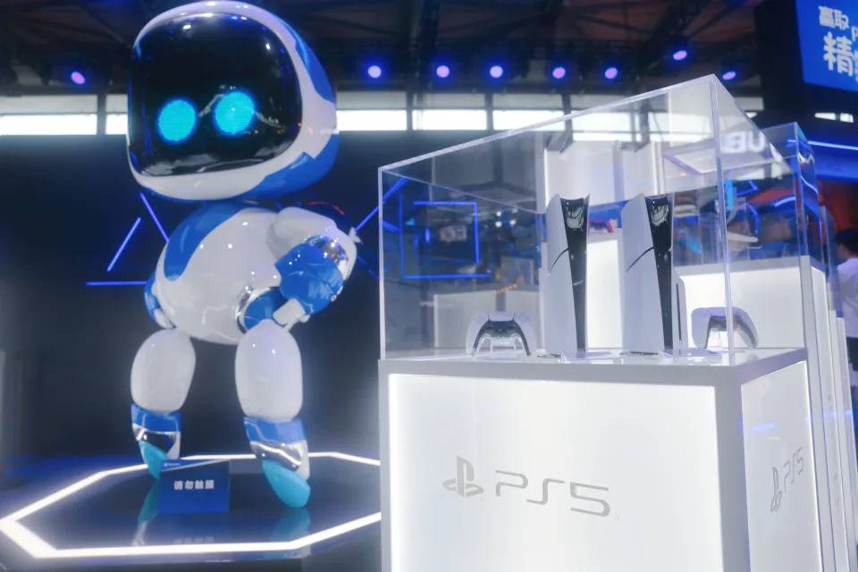 SONY's AI robot mascot is showcasing PS5 game console gear at the exhibition area at 2024 ChinaJoy in Shanghai, China, on July 26, 2024. (Photo by Costfoto/NurPhoto via Getty Images)