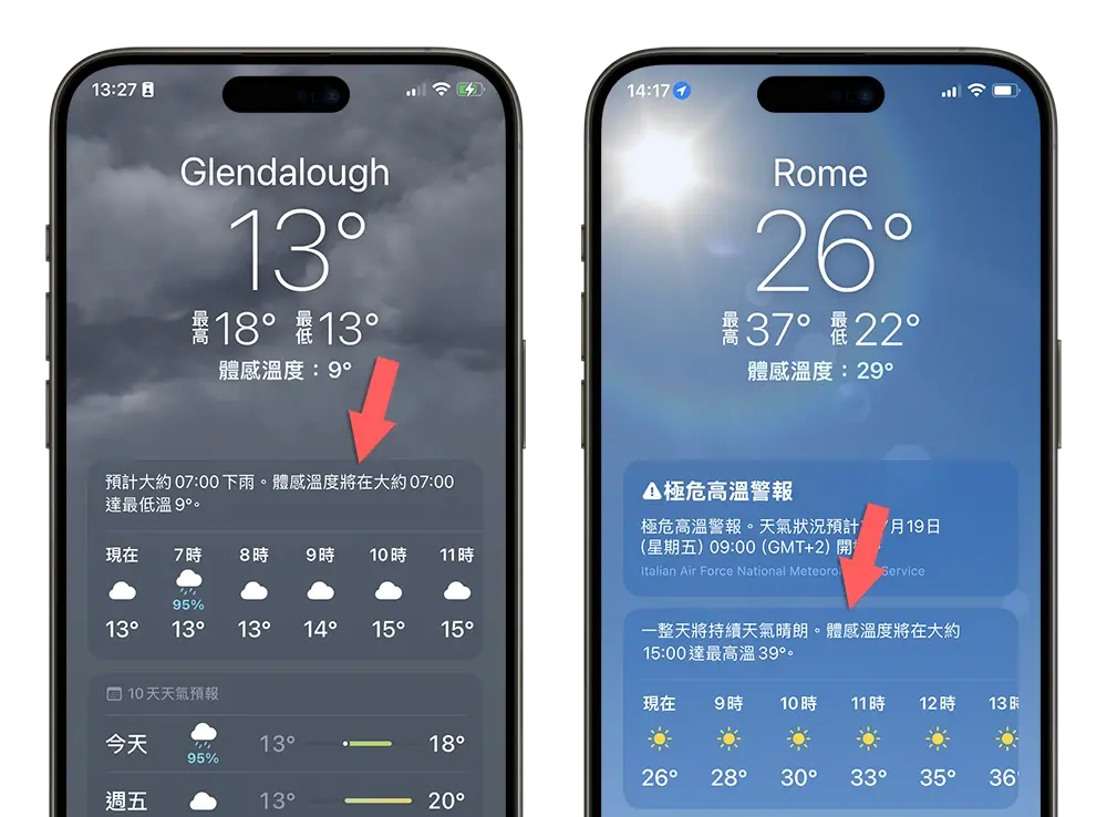 iOS 18 iPhone 天气 App 新功能 体感温度