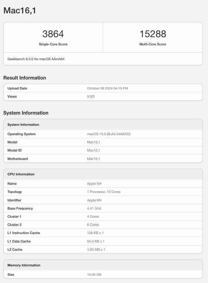 M4 Mac Geekbench 跑分曝光，性能远超 M3 30% 以上